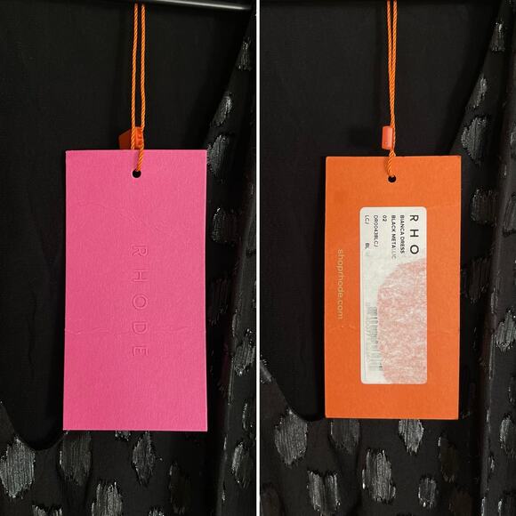 NWT RHODE Bianca Dress Black Metallic Size 2 Long Sleeve V-Neck Ruffles Blouson‎ - Picture 15 of 16